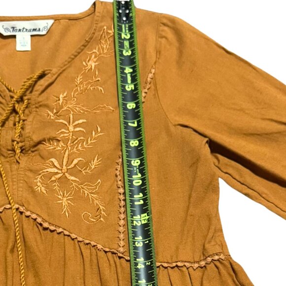 Tantrums Burnt Orange Embroidered Peasant Tunic Top – Babydoll, Size S, Like New - Picture 7 of 12